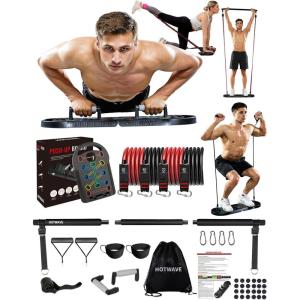 imageHOTWAVE Push Up Board Fitness Portable Foldable 20 in 1 Push Up Bar at Home Gym Pushup Handles for Floor Professional Strength Training Equipment For Man and WomenPatent PendingBlack Ultimate kit