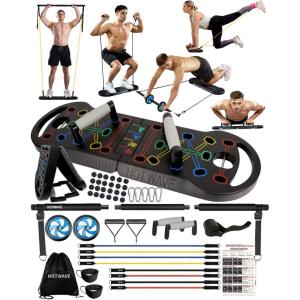 imageHOTWAVE Push Up Board Fitness Portable Foldable 20 in 1 Push Up Bar at Home Gym Pushup Handles for Floor Professional Strength Training Equipment For Man and WomenPatent PendingBlack Advancedkit