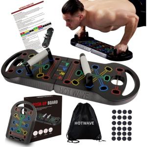 imageHOTWAVE Push Up Board Fitness Portable Foldable 20 in 1 Push Up Bar at Home Gym Pushup Handles for Floor Professional Strength Training Equipment For Man and WomenPatent PendingBlack