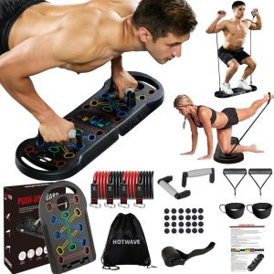 imageHOTWAVE Push Up Board Fitness Portable Foldable 20 in 1 Push Up Bar at Home Gym Pushup Handles for Floor Professional Strength Training Equipment For Man and WomenPatent PendingBlack kit